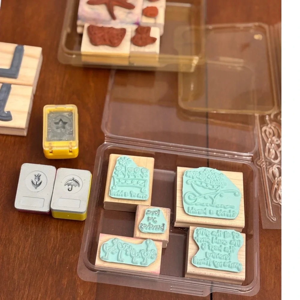 Teacher School lot of 50+ Rubber wood Stamps Alphabet Names seasonal designs ink